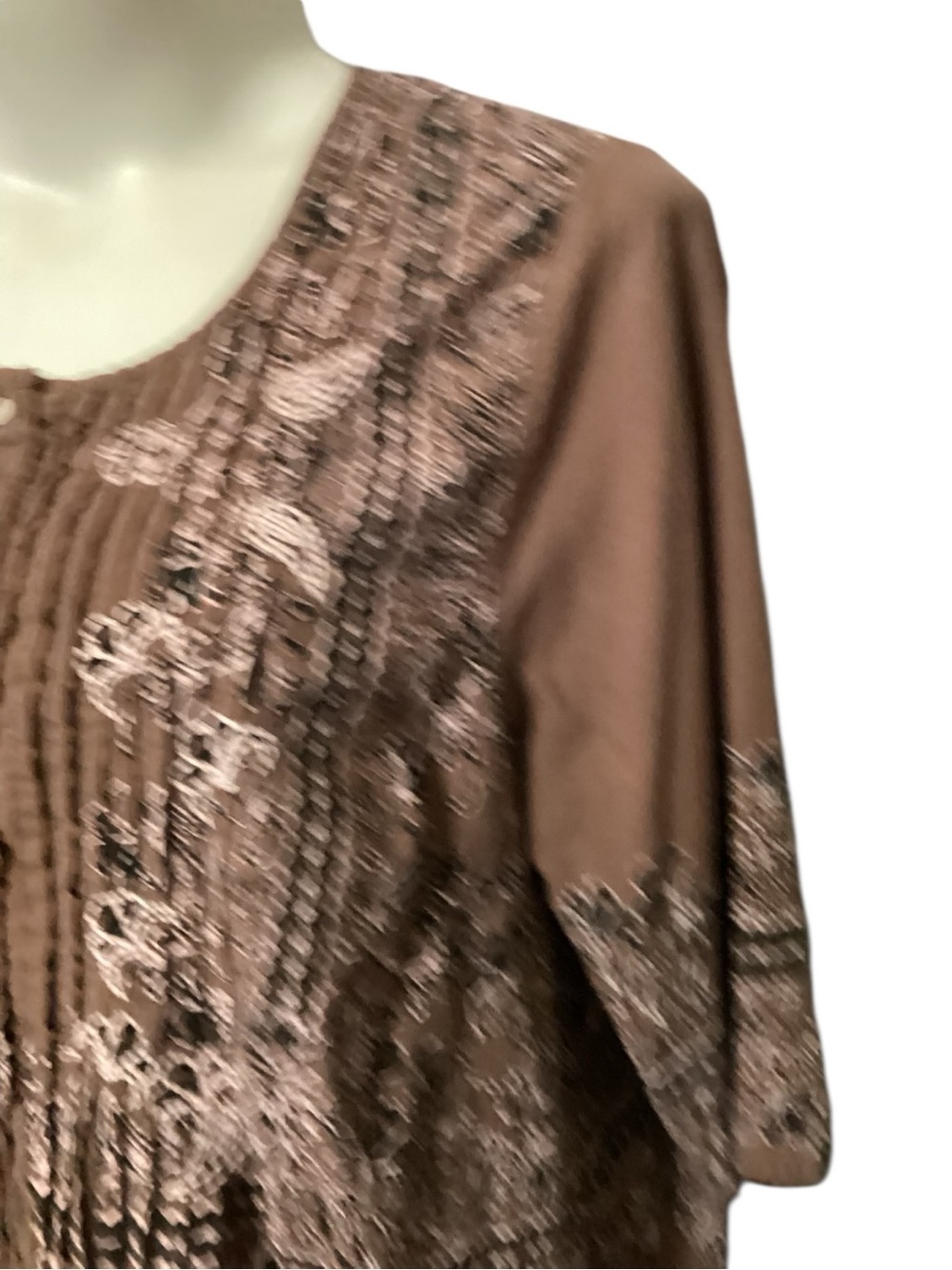 Denim 24/7 Plus Size Embroidered Brown Peasant Blouse 20W 100% Cotton - Picture 7 of 11